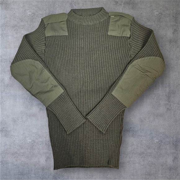 Mens Military Sweater Wool Commando Olive Green Epaulettes Size 42 i58 - Picture 1 of 8